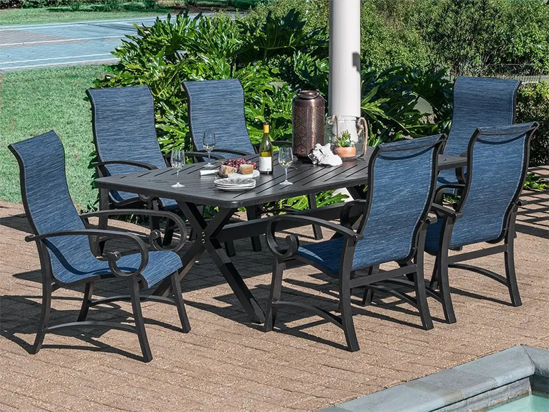 Solstice Aged Bronze Aluminum with Sling 7 Piece Dining Set (84X42 in. Dining Table)