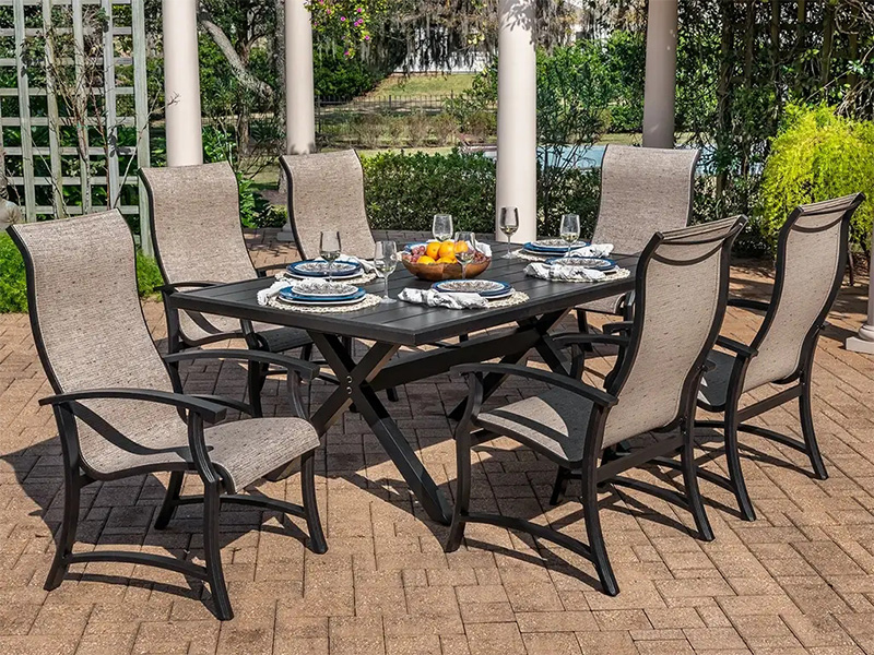 Lodge Aged Bronze Aluminum with Sling 7 Piece Dining Set (72X42 in. Dining Table)