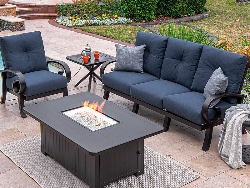 Solstice  Aged Bronze Aluminum with Cushions 4 Piece Deep Seating Group With Fire Pit