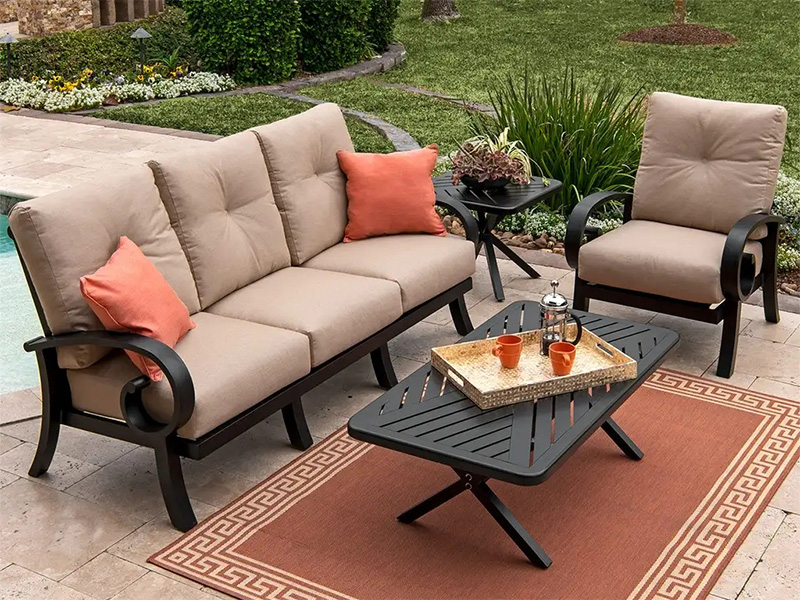 Solstice  Aged Bronze Aluminumwith Cushions 4 Piece Deep Seating Group with Coffee Table