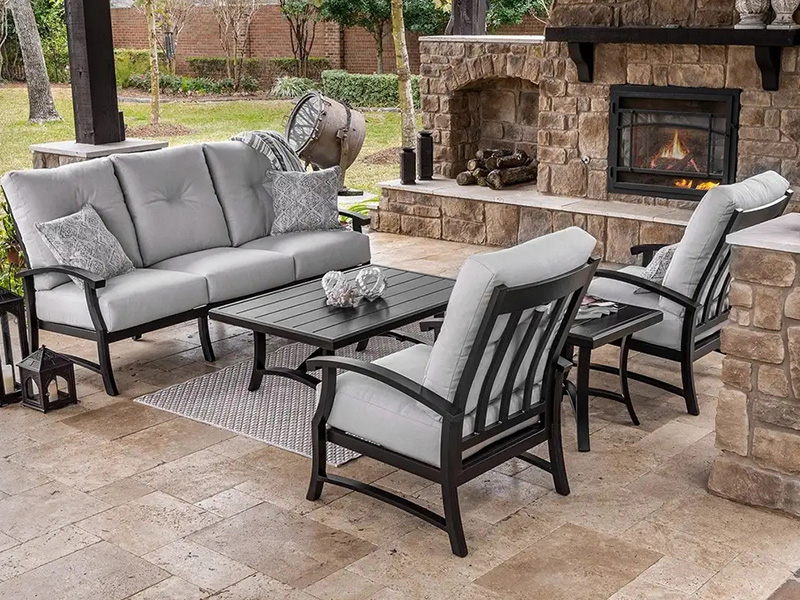 Lodge Aged Bronze Aluminumwith Cushions 5 Piece Deep Seating Group with Coffee Table