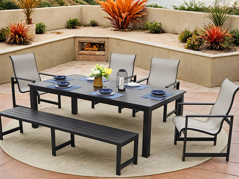 AOBAM Aluminum patio 6 Piece Dining Set (86X44 in. Dining Table)